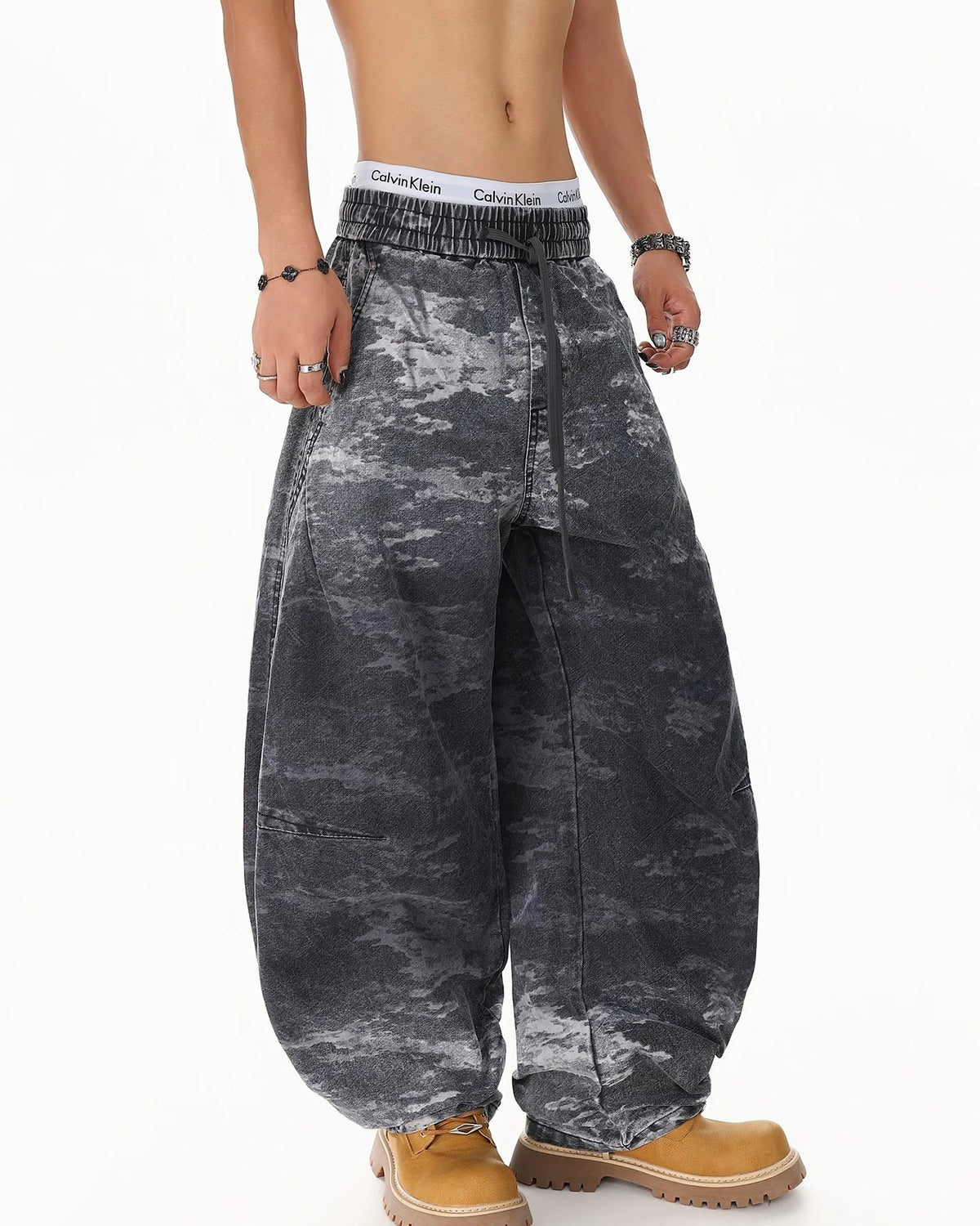 camouflage paneled overalls