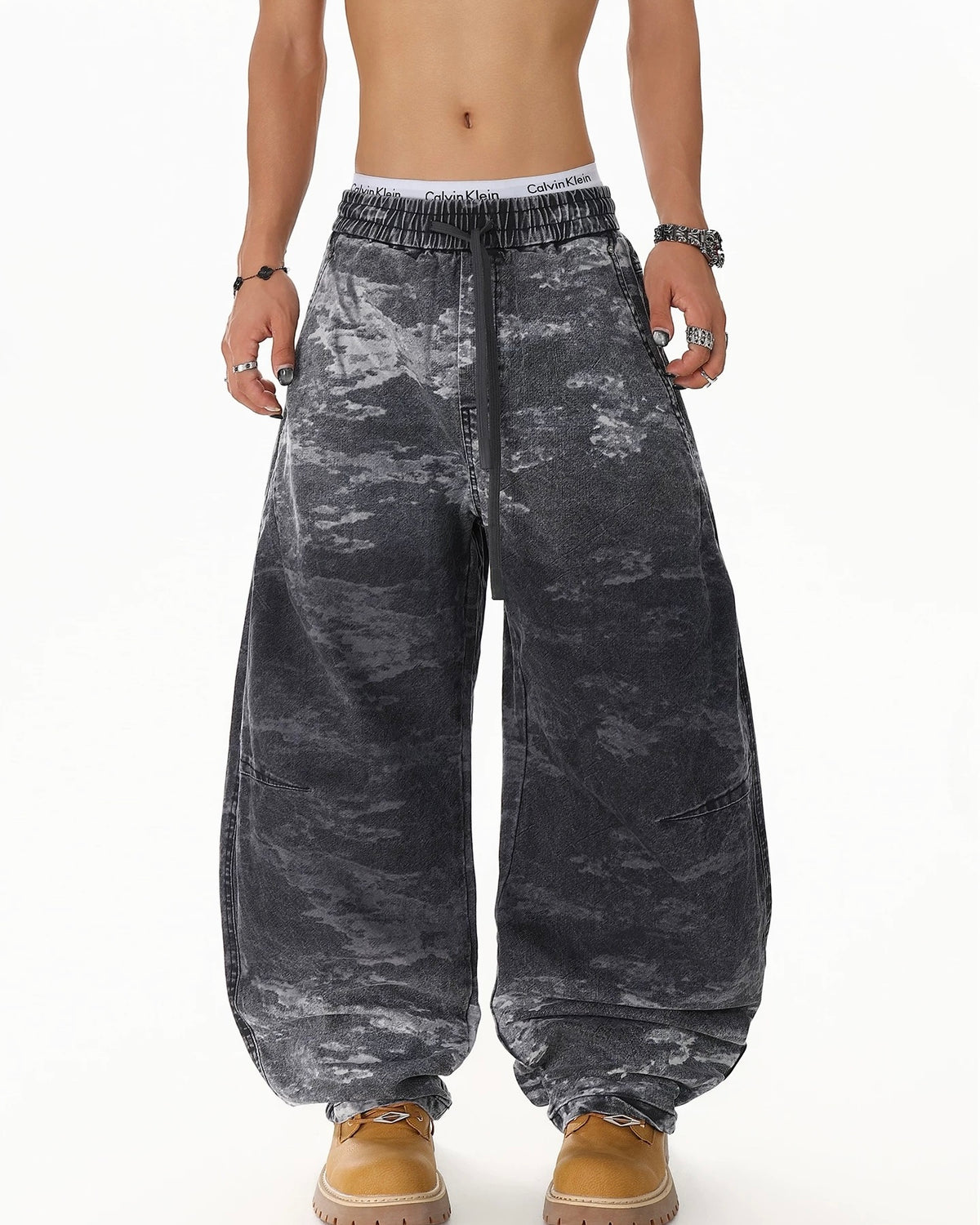 camouflage paneled overalls