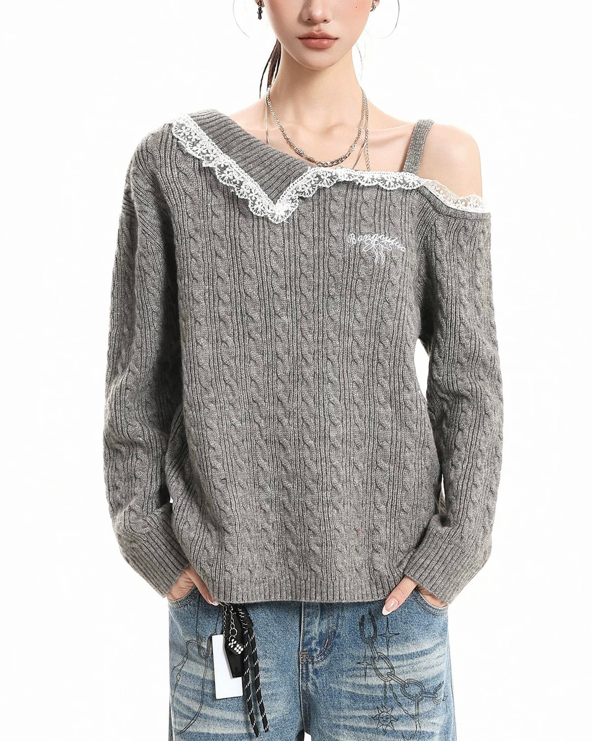 레이스 패널 니트 스웨터(여성용)