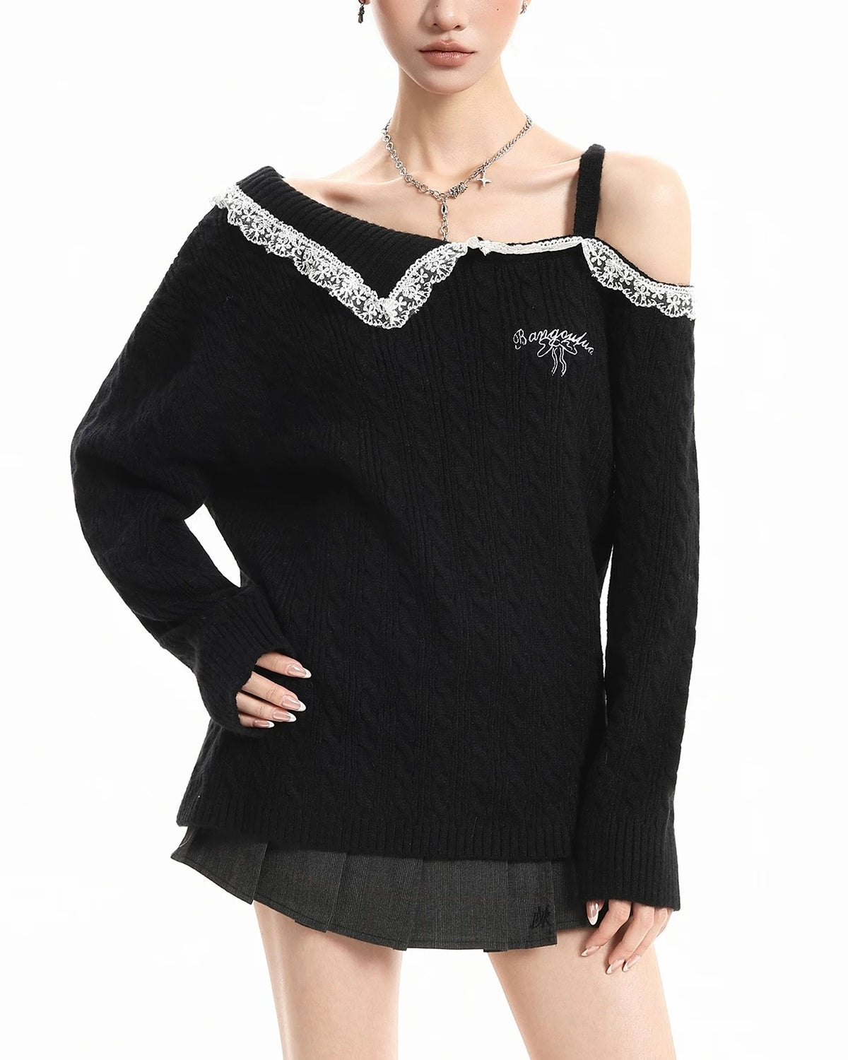 레이스 패널 니트 스웨터(여성용)