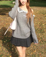 레이스 패널 니트 스웨터(여성용)