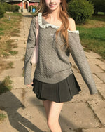 레이스 패널 니트 스웨터(여성용)