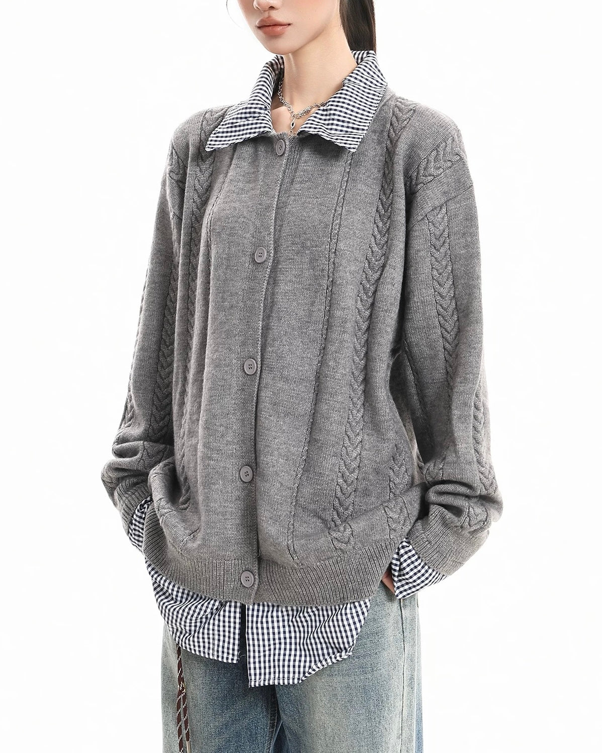 가짜 투피스 스플라이스 커플 스웨터