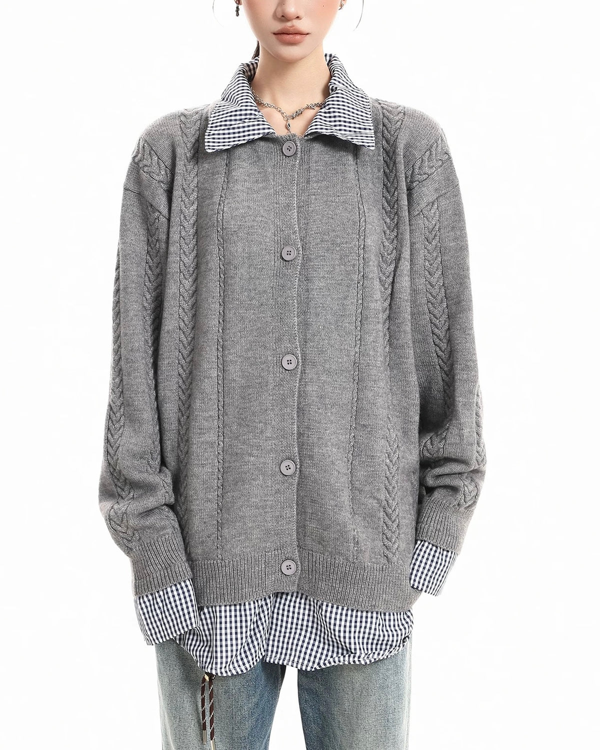 가짜 투피스 스플라이스 커플 스웨터