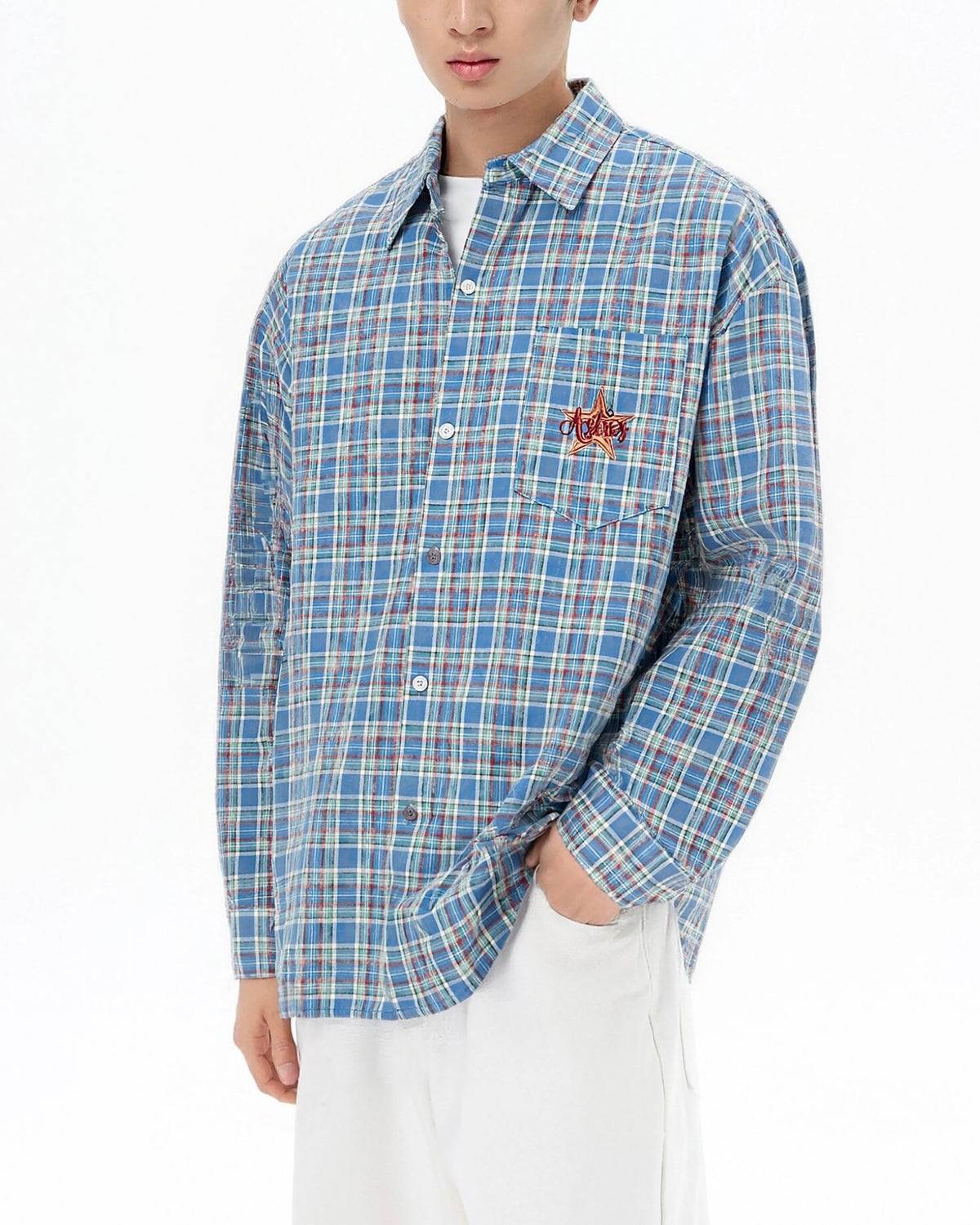 별 자수 캐주얼 긴팔 셔츠