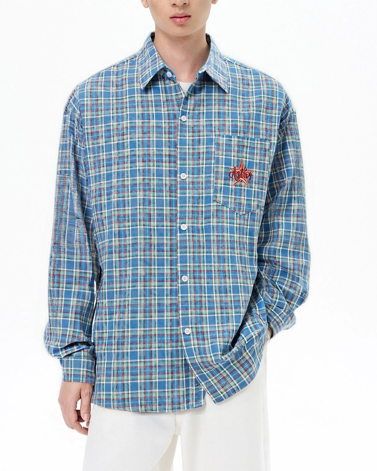 별 자수 캐주얼 긴팔 셔츠