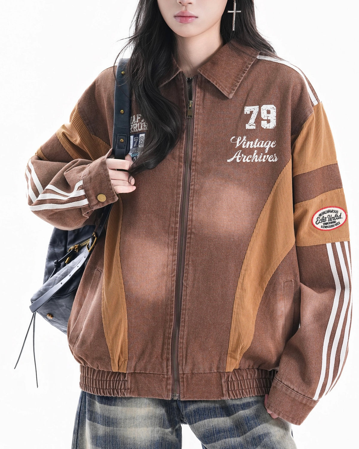 레트로 레터링 캐주얼 재킷