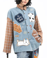 패치워크 강아지 자수 긴팔 셔츠