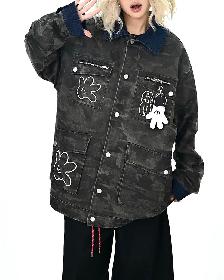 위장색 컬러블록 재킷