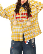 컬러블록 플레드 자수 셔츠