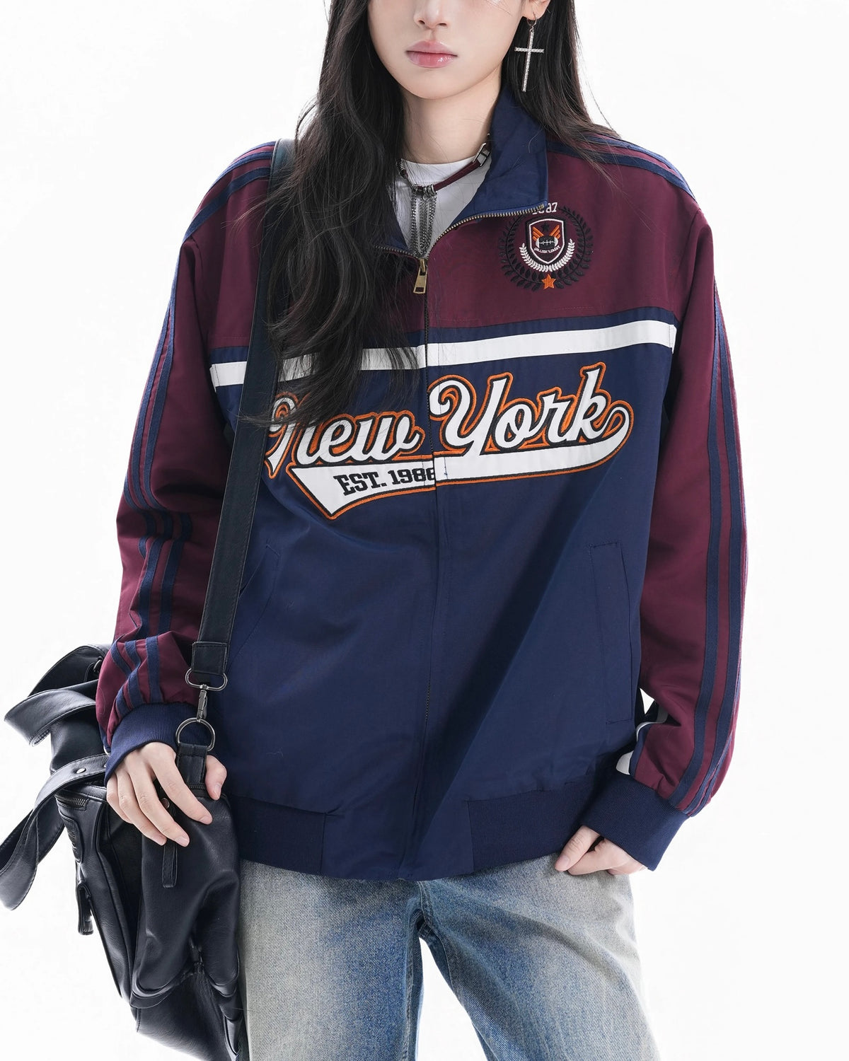 Embroidered stand-up collar coat