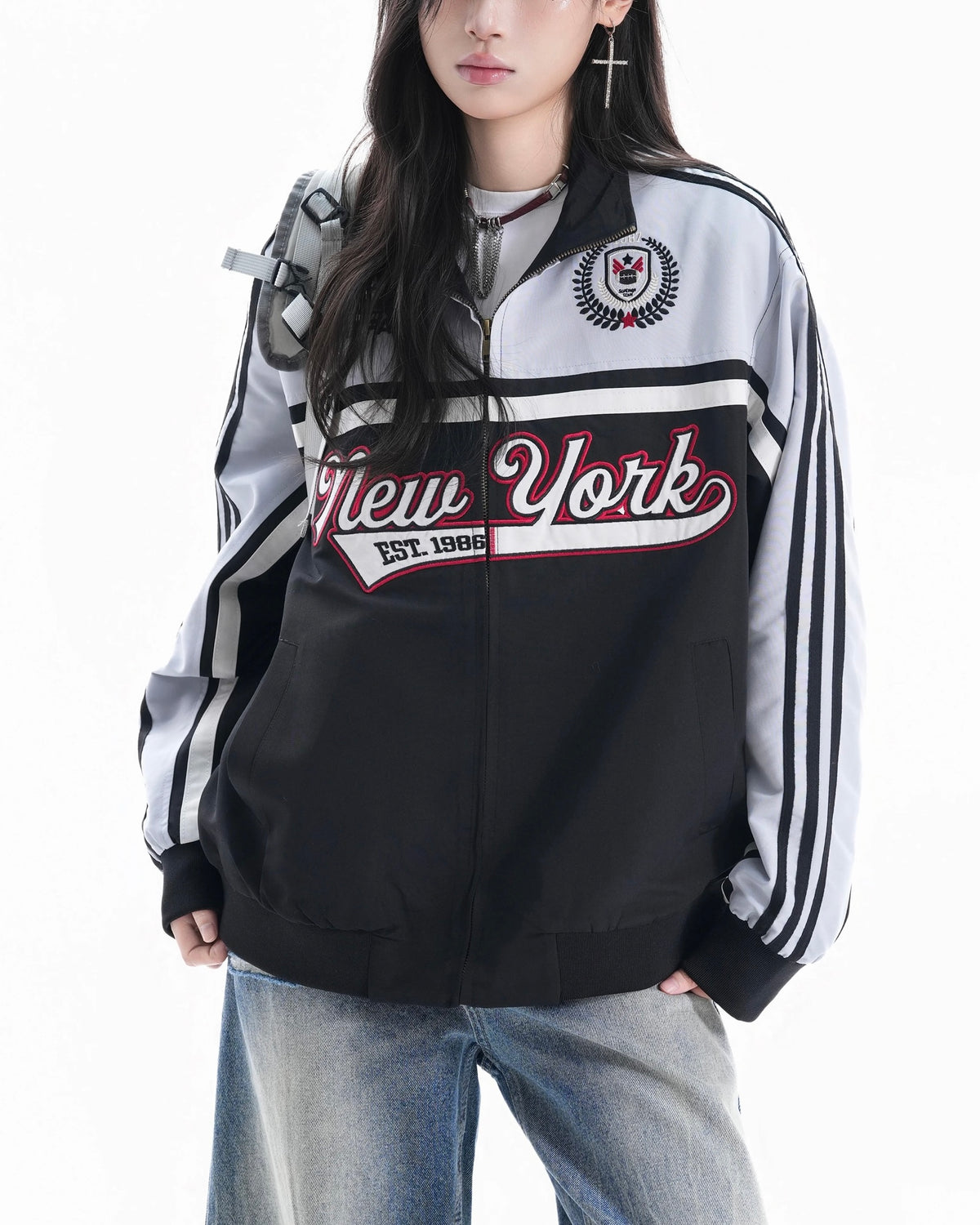 Embroidered stand-up collar coat