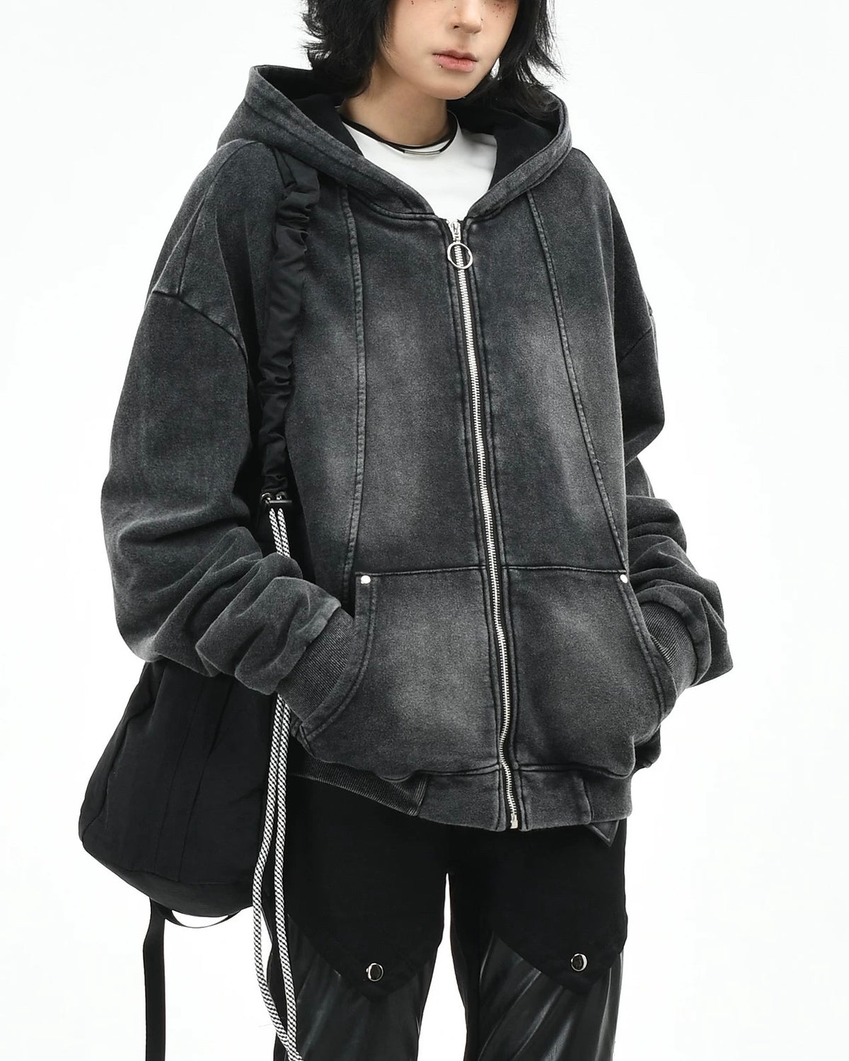 워시드 블랙 디스트레스드 커플 재킷