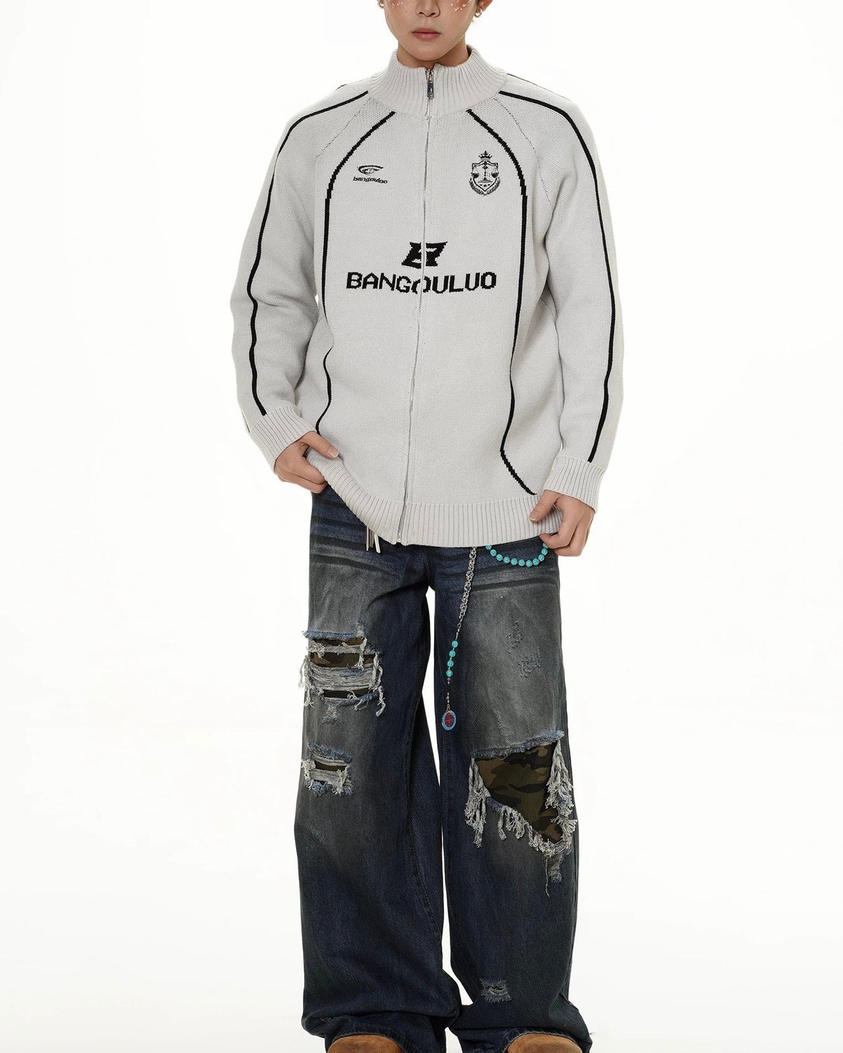 모터사이클 스타일 카디건 스웨터