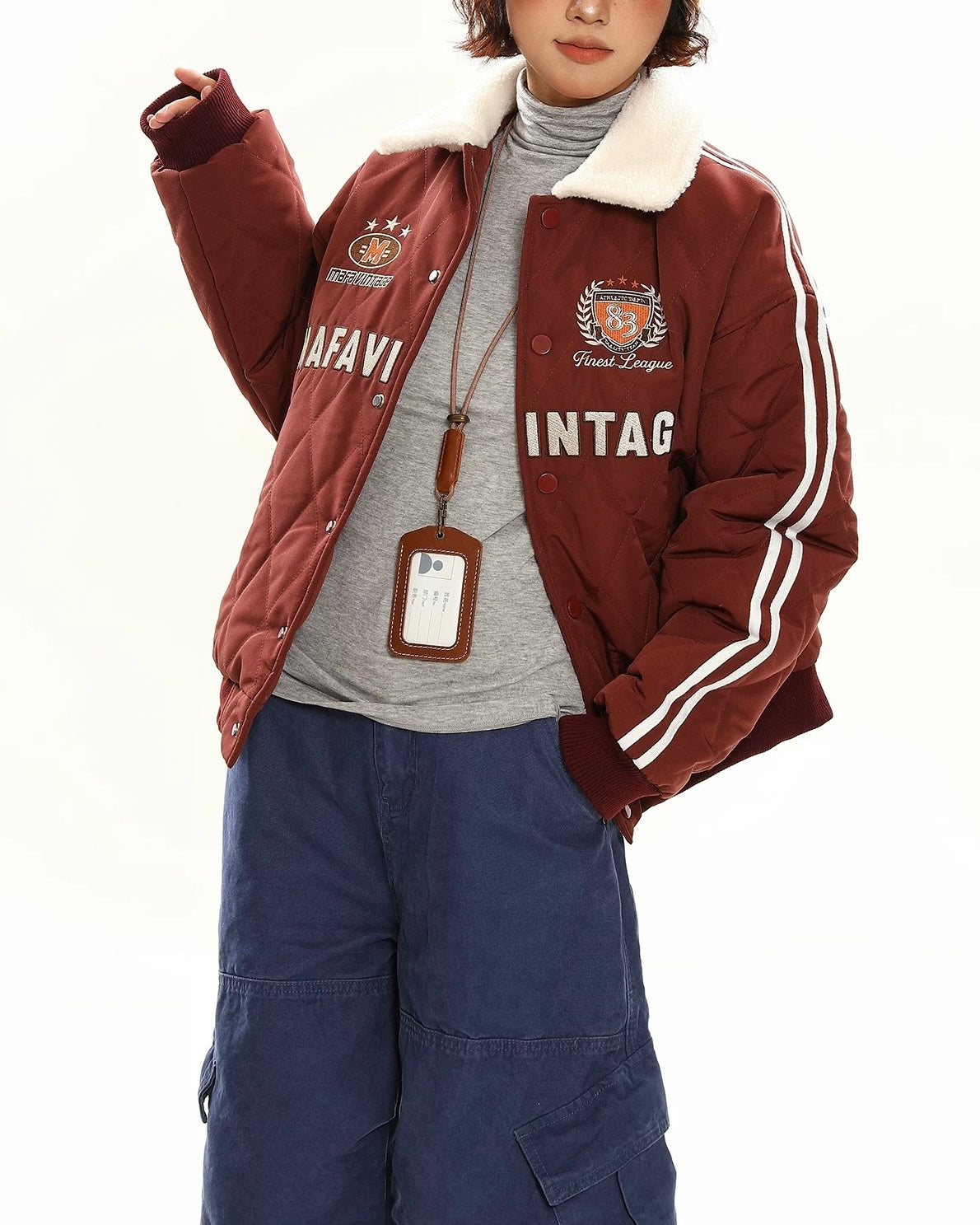 레트로 레터 자수 코튼 패딩 재킷