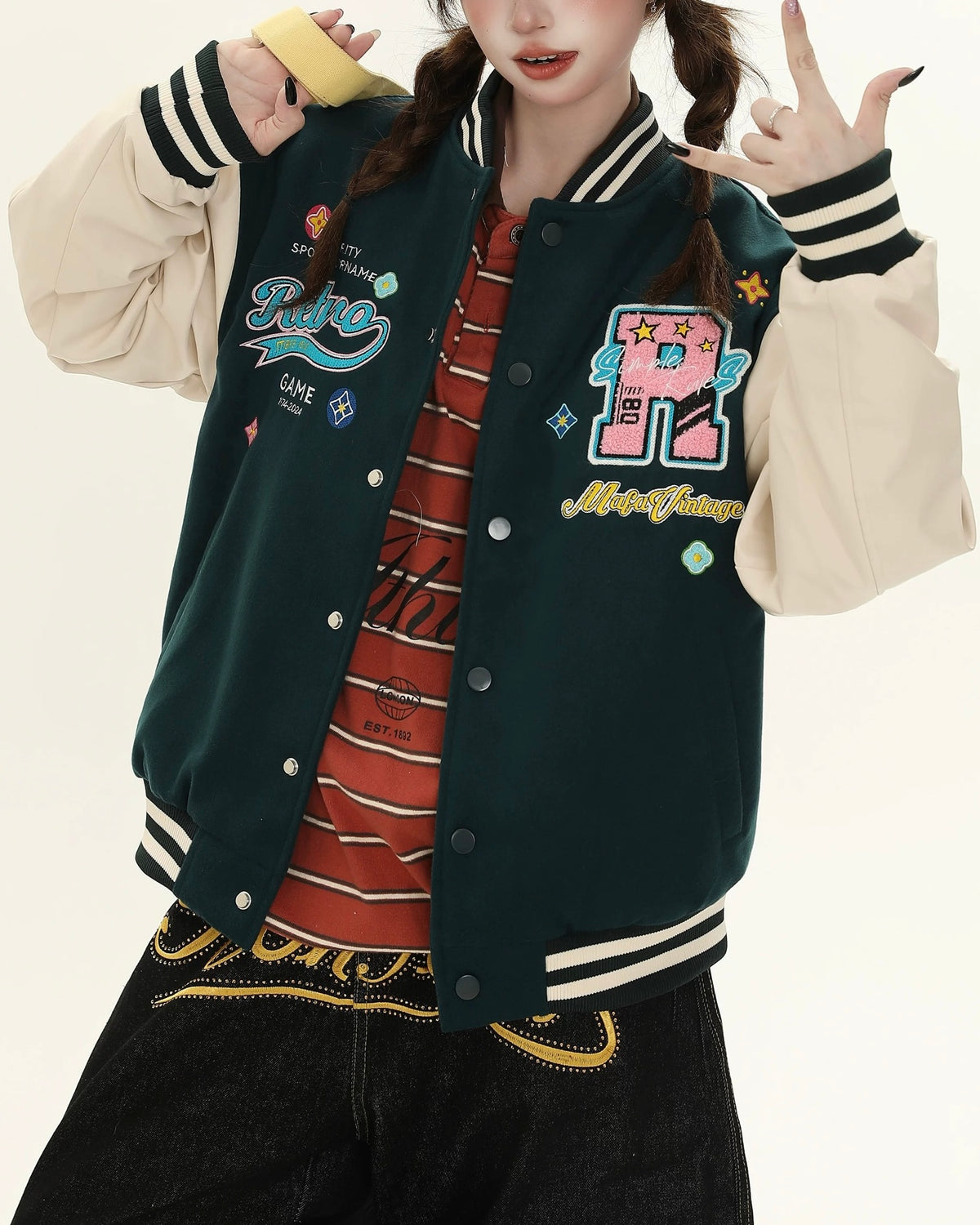 자수 컬러블록 재킷