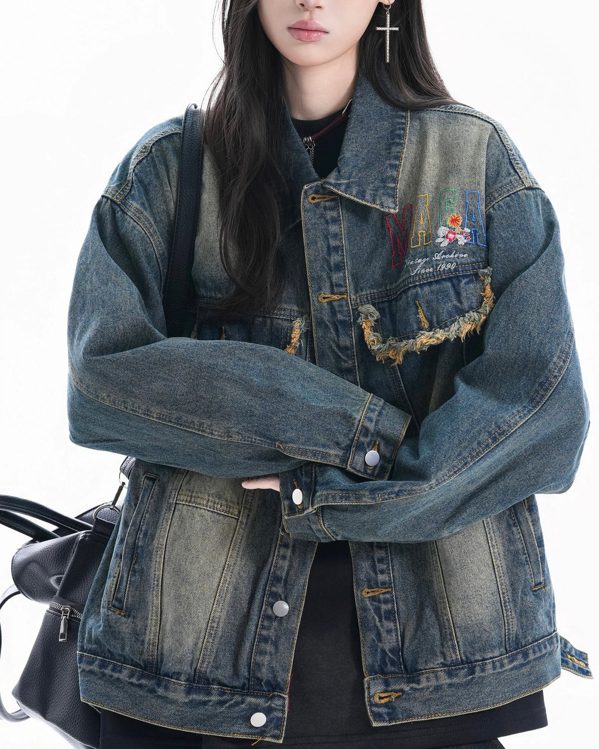 Washed Embroidered Casual Jacket