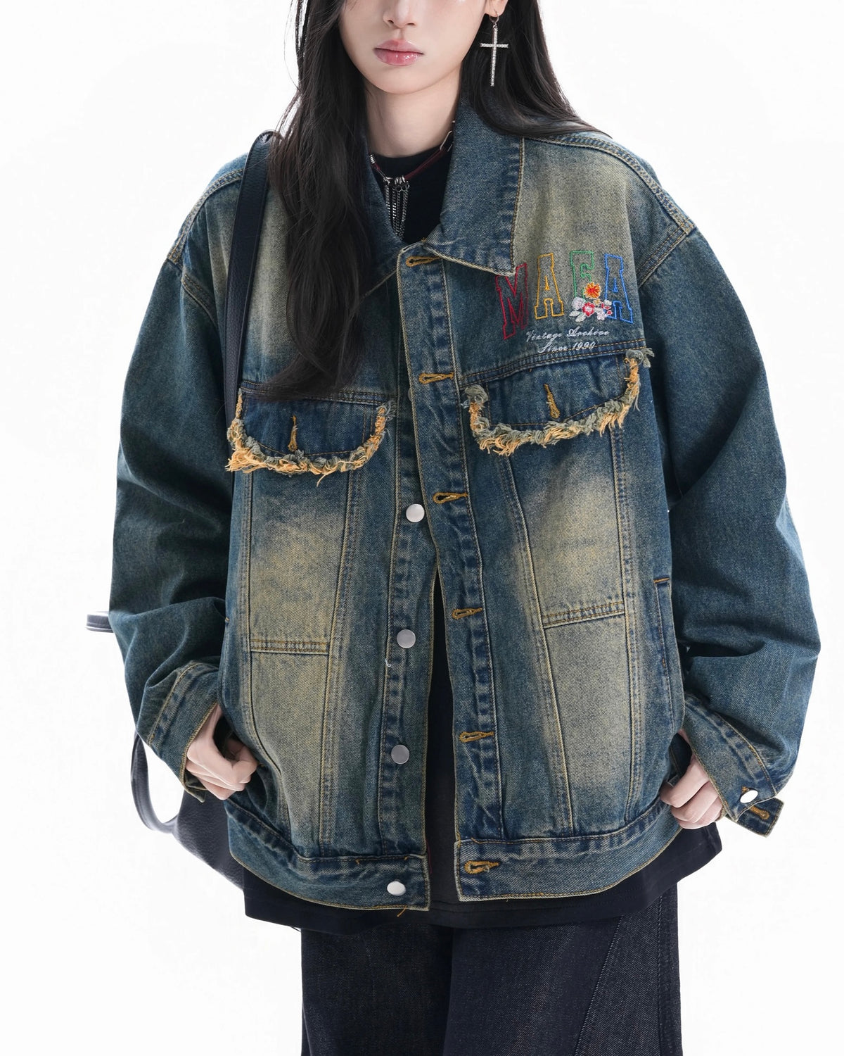 Washed Embroidered Casual Jacket