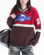 復古拼色針織衫