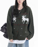 復古麋鹿提花開衫