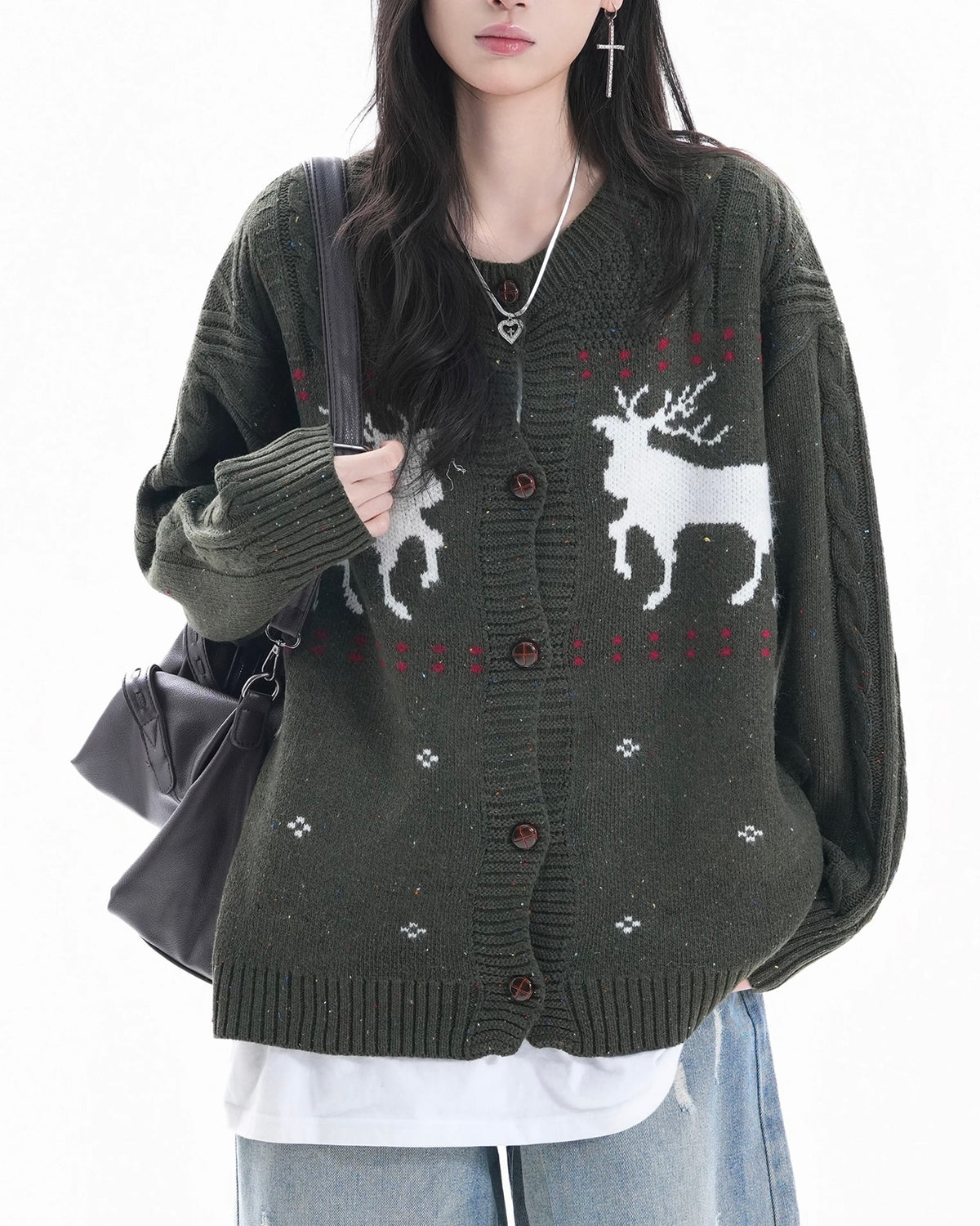 復古麋鹿提花開衫