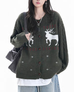 復古麋鹿提花開衫