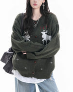 復古麋鹿提花開衫