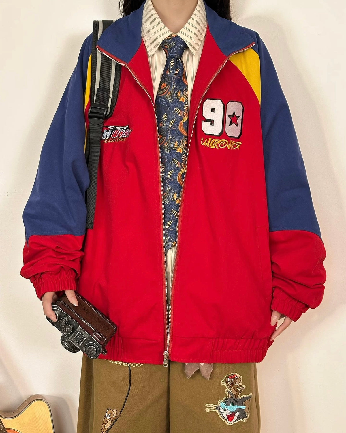 레트로 자수 패치워크 재킷