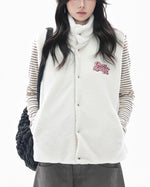 레트로 스타일 자수 레터링 두꺼운 조끼 (양면)