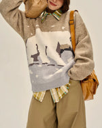 레트로 컬러 블록 폴라베어 스웨터