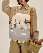 레트로 컬러 블록 폴라베어 스웨터