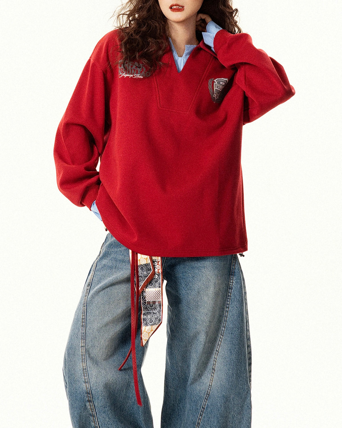 Badge Print Faux Two-Piece Sweatshirt