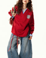 Badge Print Faux Two-Piece Sweatshirt