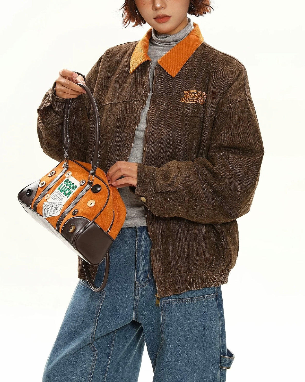 Retro patchwork letter jacket