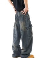 Distressed multi-pocket jeans