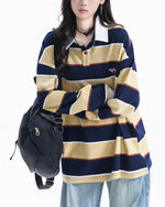 條紋撞色翻領衛衣