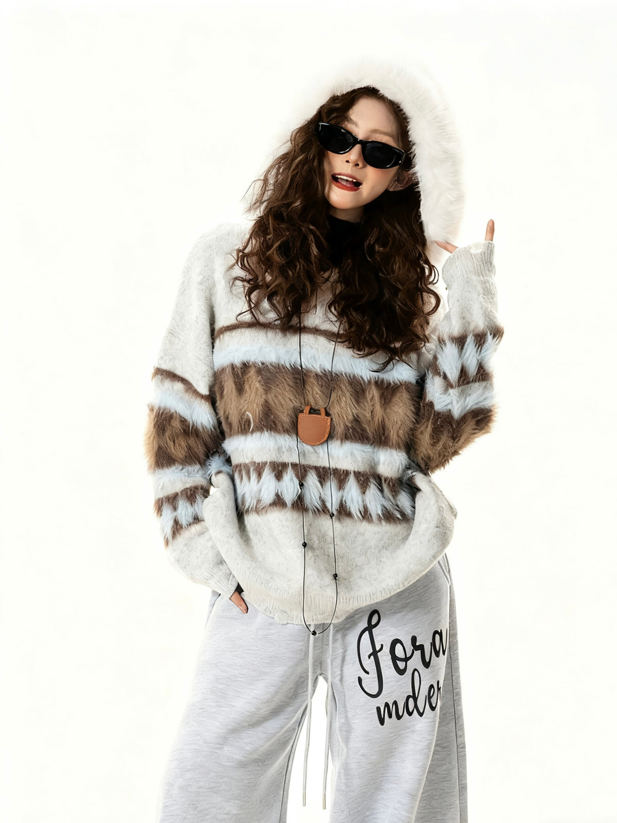 條紋連帽針織衫