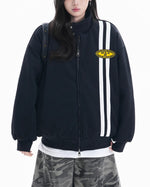 Embroidered striped stand-up collar coat