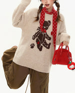 圓領小熊愛心針織衫