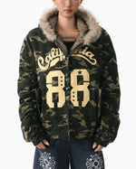 Camouflage plush hooded jacket