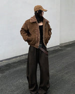 Retro-style short coat with fur collar