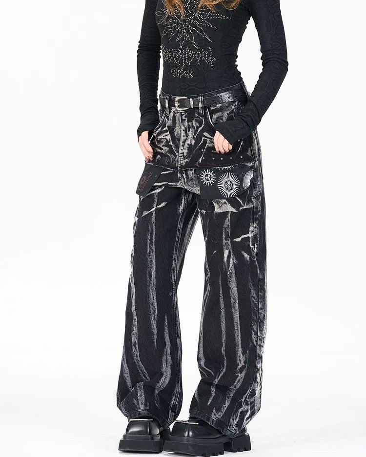 休閑個性牛仔長褲