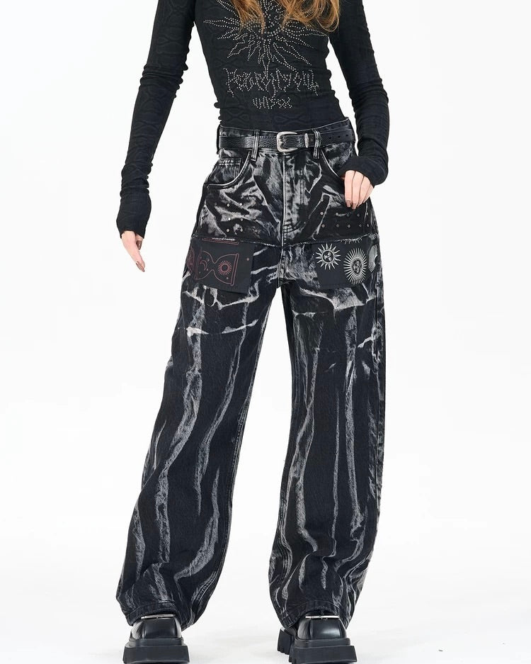 休閑個性牛仔長褲