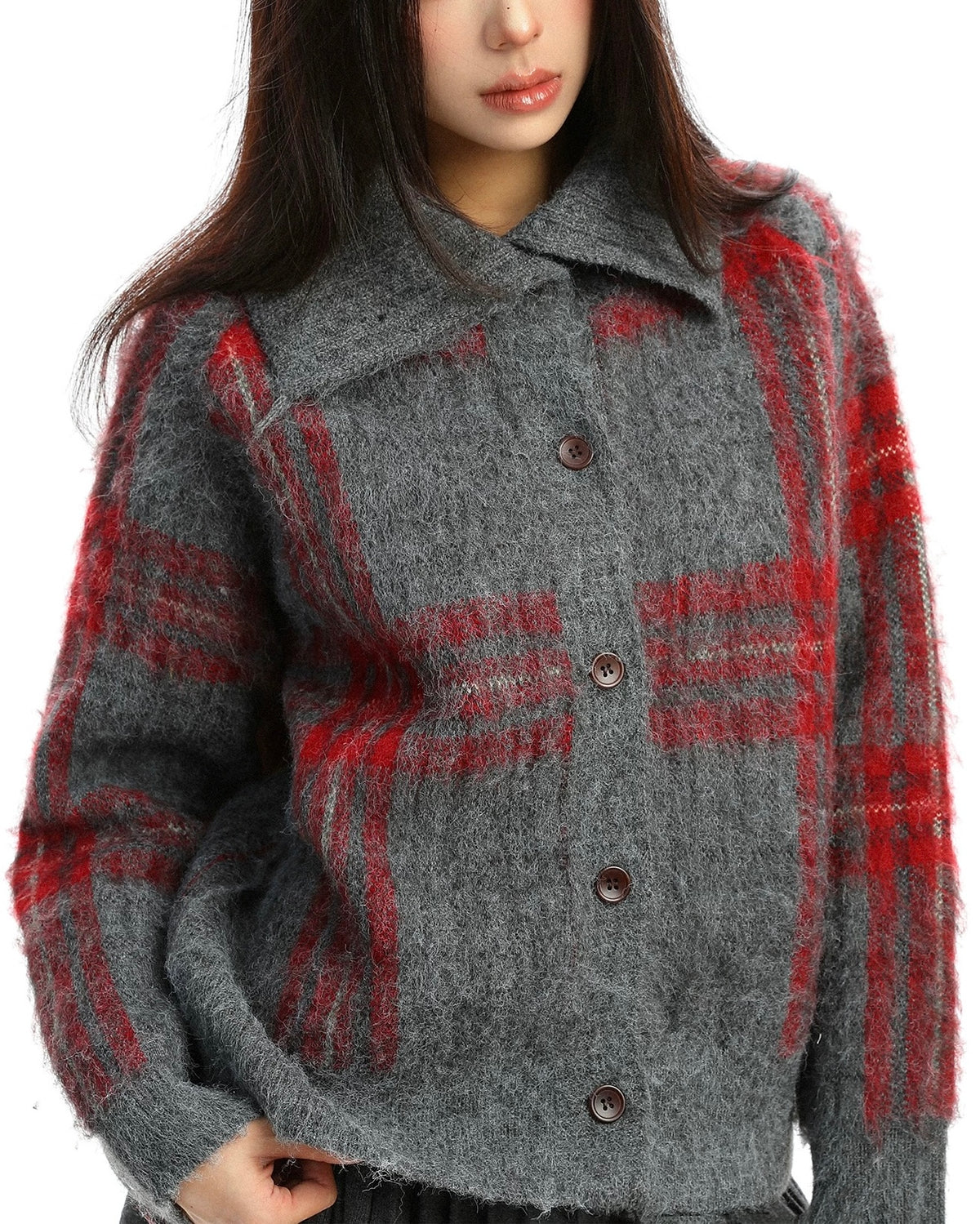 Plaid lapel short jacket