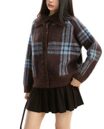 Plaid lapel short jacket