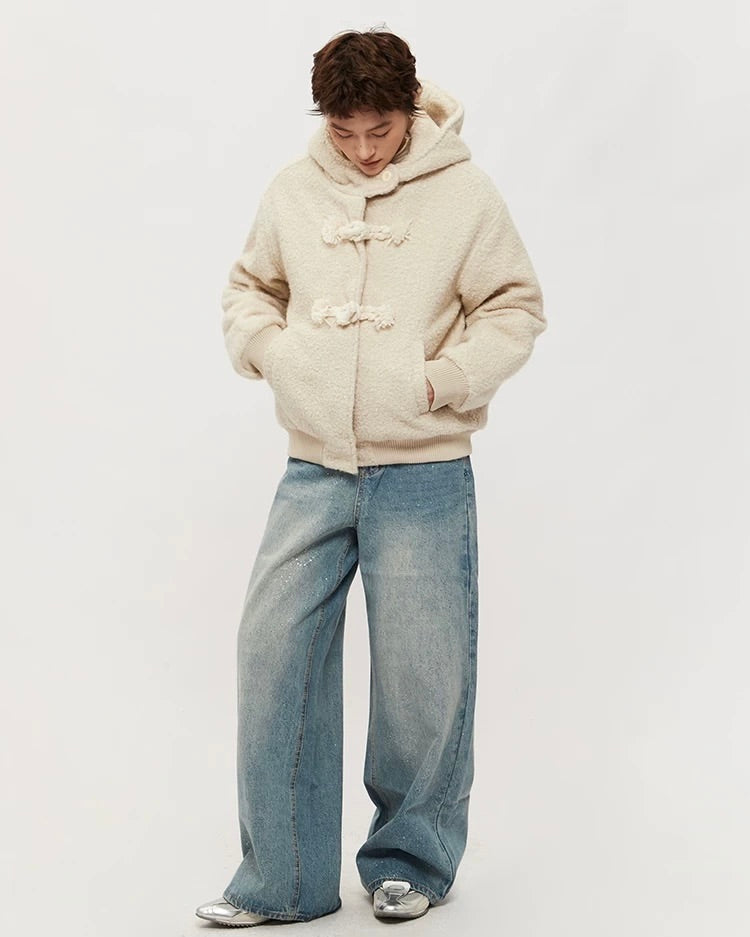 울 플리스 후드 코튼 코트