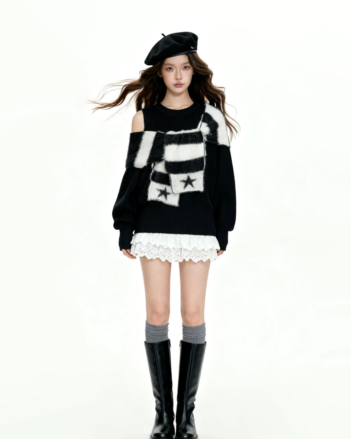 오프숄더 하이엔드 스웨터