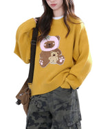 Crew neck bear knit sweater