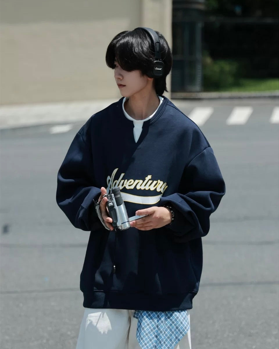 Solid color faux two-piece sweatshirt