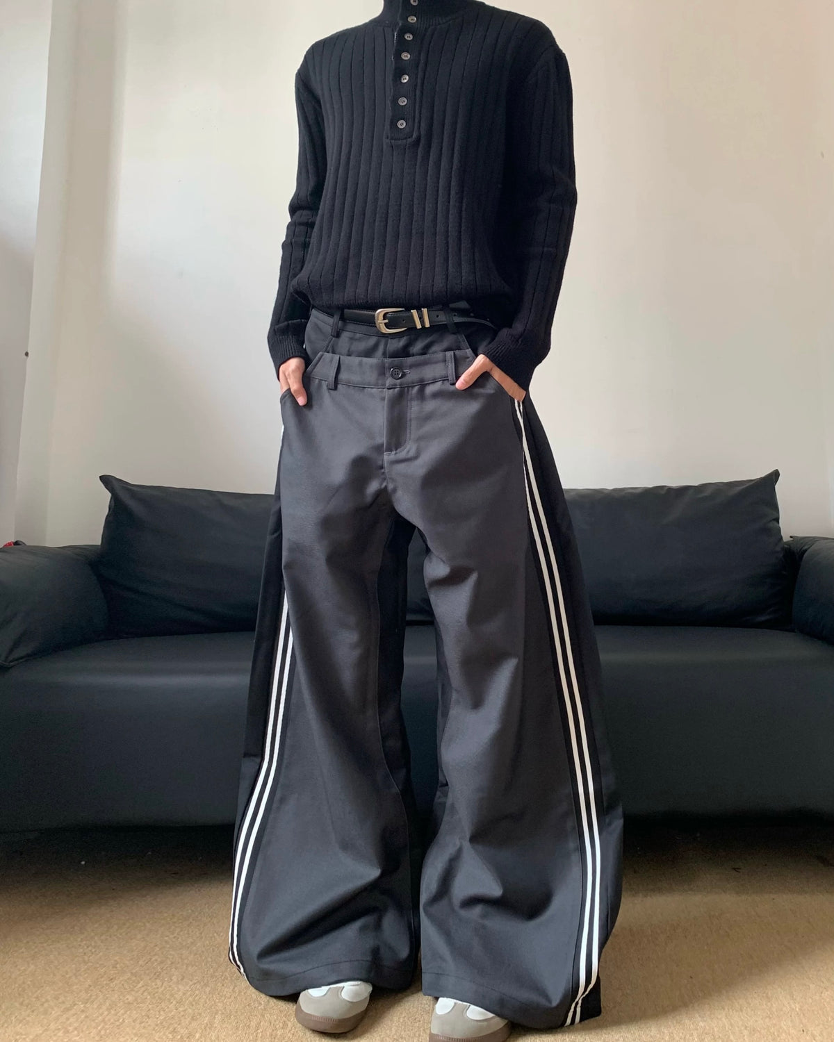 Faux two-piece casual trousers